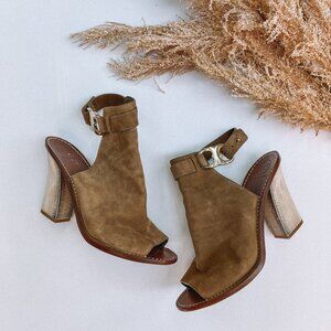 Tory Burch Suede Gemini Link Slingback Open Toe Boot Sandals